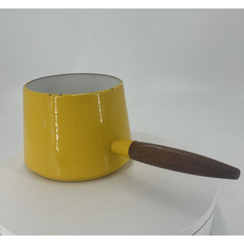VTG Copco Melting Pot Teak Handle Enameled Yellow Michael‎ Lax Holland Sauce Pan